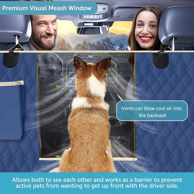 Lassie Dog Car Seat Covers for Back Seat with 2 Seat Belts, Waterproof Dog Car Hammock with Mesh Window Durable Scratch Proof Nonslip Pet Carseat Covers Universal Fit Protector for Cars, Trucks & SUVs