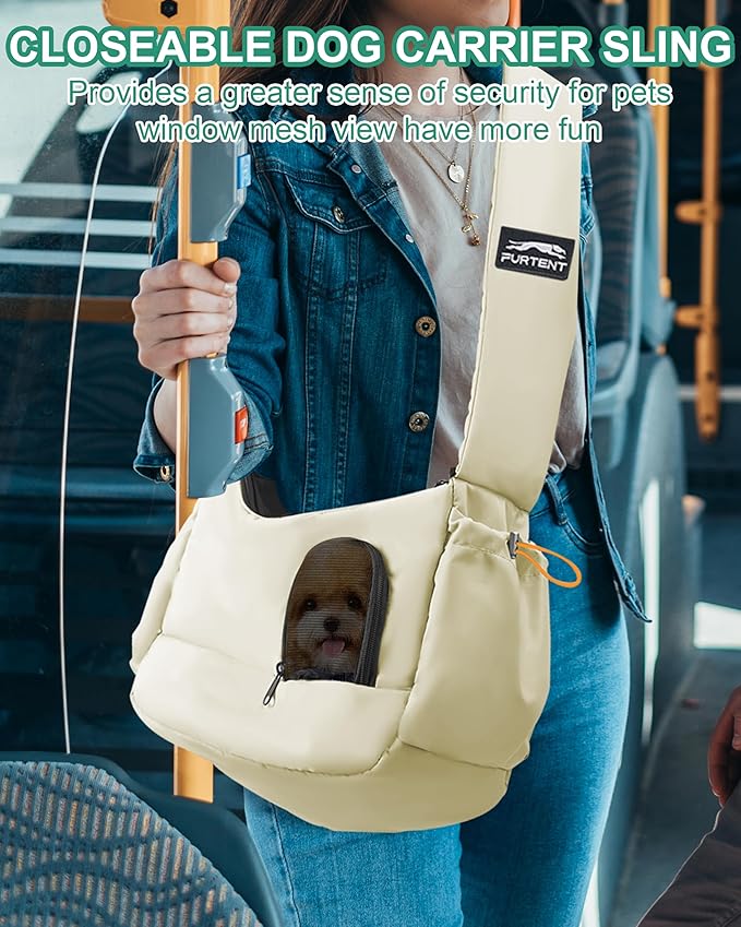 Dog Carrier Sling for Small Dogs & Cats Hand-Free Puppy Sling Purses with Storage Bag and Adjustable Shoulder Strap, Pet Sling Carrier Up to 8.8 Lbs (Yellow)