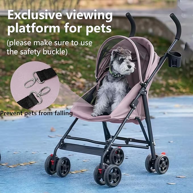 Pet Stroller for Small Dogs and Cats,CYUmail 4 Wheels Foldable Dog Stroller,Puppy Carrier for Small Dogs 0-15 lbs w/Cup Holder,Breathable Visible Mesh,Pink