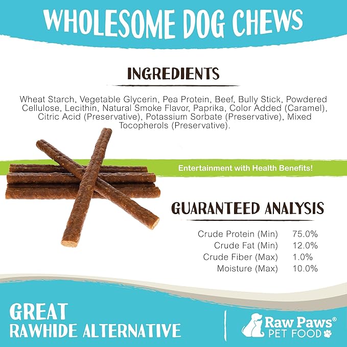 Raw Paws Alternative Soft Bully Sticks for Dogs, 10-Inch (15-Count) - Made in USA - Dog Chews Rawhide Free - Soft Dog Chews for Senior Dogs & Teething Puppies