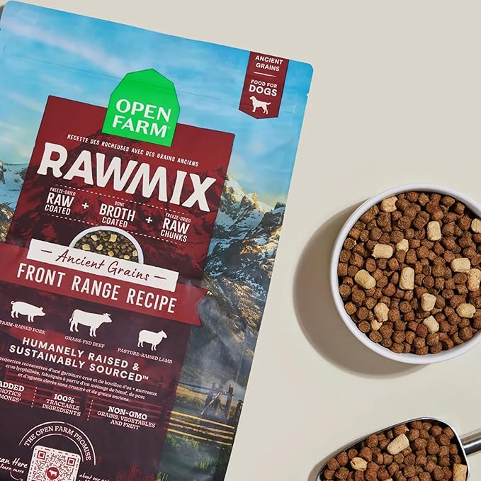 Open Farm, RawMix Dry Dog Food with Ancient Grains, Protein-Packed Kibble Coated in Bone Broth with Freeze Dried Raw Chunks, Beef Pork & Lamb, Front Range Recipe, 3.5lb Bag
