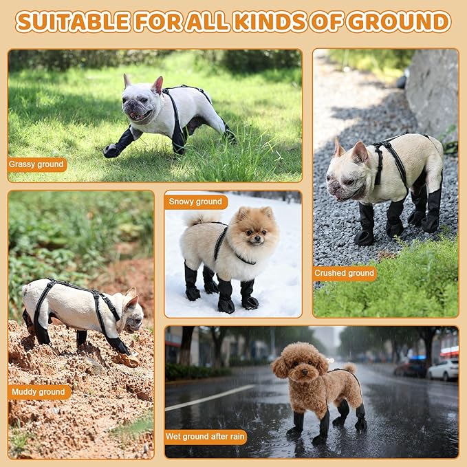 BECEMURU Suspender Dog Boots Leggings with Anti-Slip Sole for Small & Medium Dogs, Paw Protector, Perfect for Outdoor Walking, Hiking, Waterproof and Anti-Fall Dog Shoes with Adjustable Strap (L)