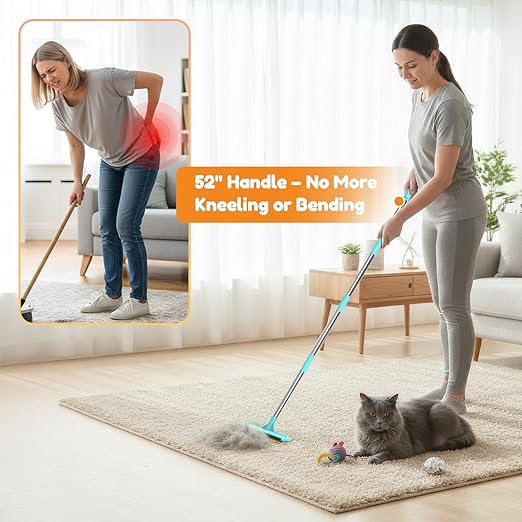 3 In 1 Carpet Rake for Pet Hair Removal with Long & Short Handle and Rubber Detail Brush, Carpet Brush for Pet Hair, Deep Cleaning Pet Hair Removal Broom for Carpets Couches Rugs Bed Furniture