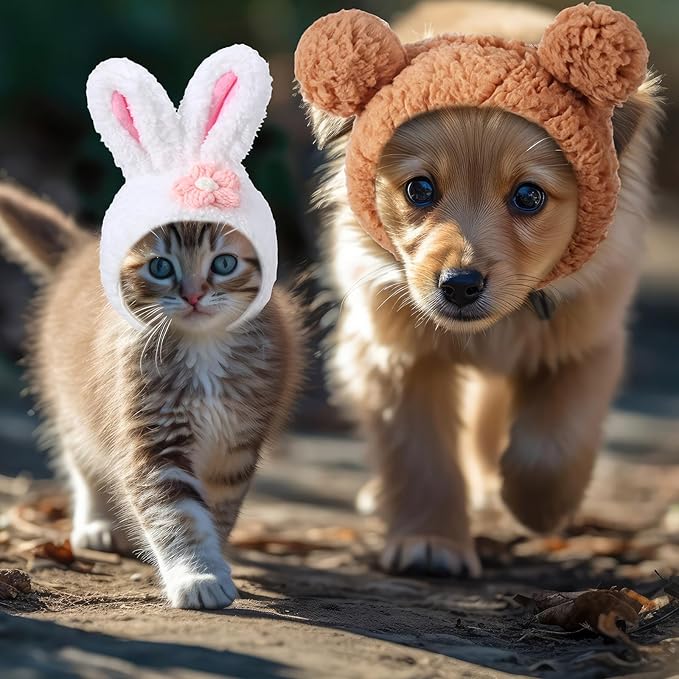 Weewooday 5 Pieces Cat Costume Christmas Bunny Hat Outfit with Ears Funny Cat Hat and Small Dogs Kitten Puppy Party Christmas Easter Costume Accessory Headwear(Vivid Style)