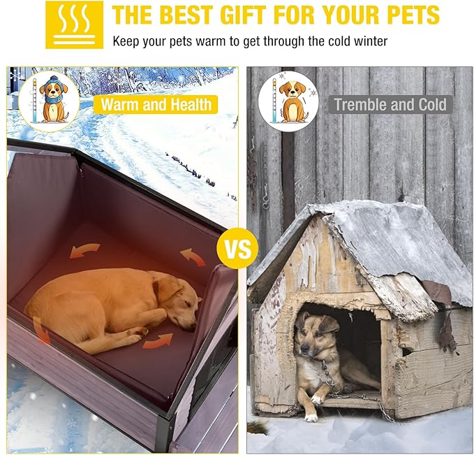 Dog House with Insulated Liner, Waterproof Dog Kennel for Small to Medium Size Dogs, Outdoor Doghouse 100% Insulated Puppy Shelter with Elevated Floor for Winter (Grey, Medium)