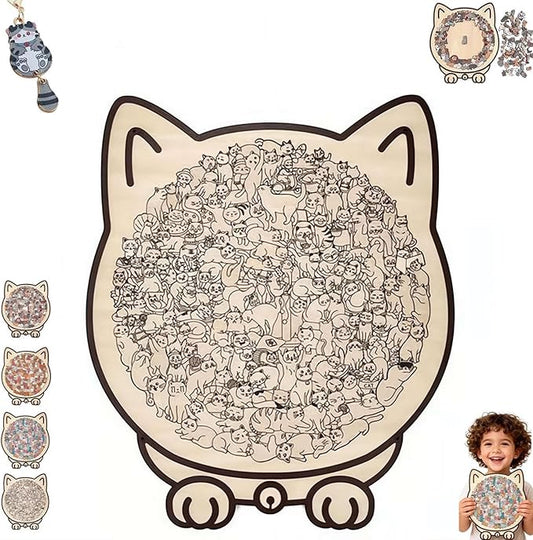 135-Piece Cat Shaped Wooden Jigsaw Puzzle - Mailard/Macaron/Wooden/Morandi-Colored Wood Puzzle, Cute Animal Cats Wooden Puzzles Gift for C-at Lovers Home & Relaxation (Wood)