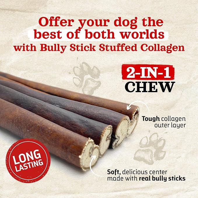 Natural Farm Bully Sticks Stuffed Collagen Sticks for Dogs (4-5 Inch, 10-Pack), Rawhide-Free, Natural Dog Chews, Long Lasting, Small, Medium and Large Dogs, Great Rawhide Alternative