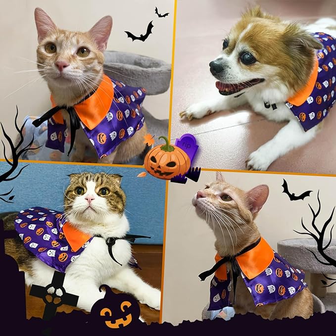 PETLESO Halloween Pets Costume for Cats, Small Dogs, Rabbits Cat Cape Cosplay Party Dog Cloak Costume Cat Halloween Costumes