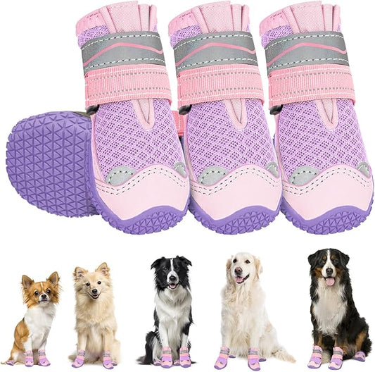 SlowTon Dog Shoes for Large Small Medium Dogs - Breathable Dog Boots for Summer Hot Pavement, Paw Protector for Outdoor Walking Winter Snow, Anti-Slip Rubber Dog Booties for Hardwood Floor (PIPU, 2)