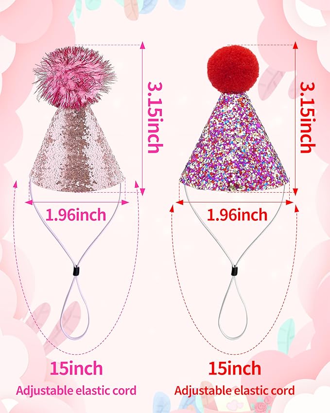 PET SHOW 20 Pack Mini Small Dog Hats with Sequin Puppy Birthday Party Hats for Stuffed Animals Cats Adjustable Holiday Hat Headband Kitten Pet Grooming Costume Accessories