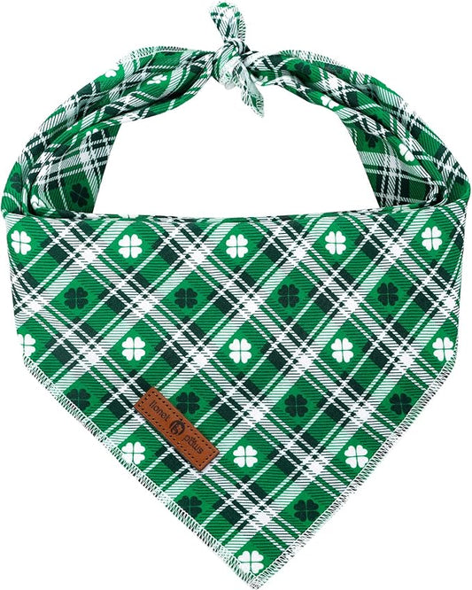 lionet paws St Patricks Dog Bandana for Small Medium Large Dogs, Cat Dog Kerchief Triangle Green Clover Bibs Scarf for Girl Boy