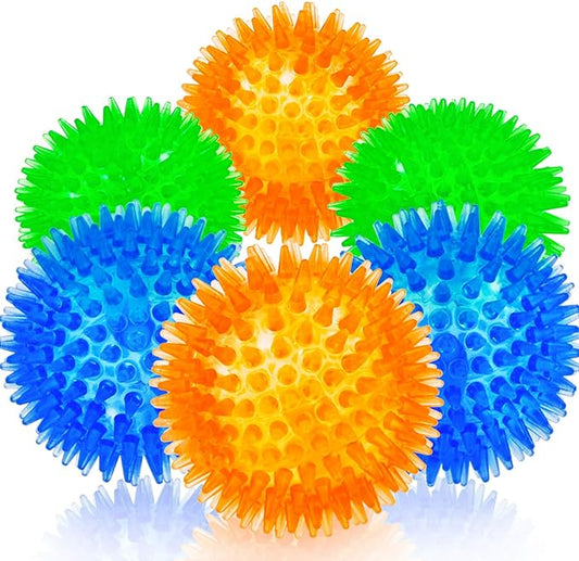 SHARLOVY Squeaky Balls for Pet Small Puppy, 6 Pack TPR Fetch Spike Balls for Dogs, Rubber 6 Pack Bright Colors Chew Teething Dog Toys, for Clean Teeth and Training, for Puppy Chew and Teething