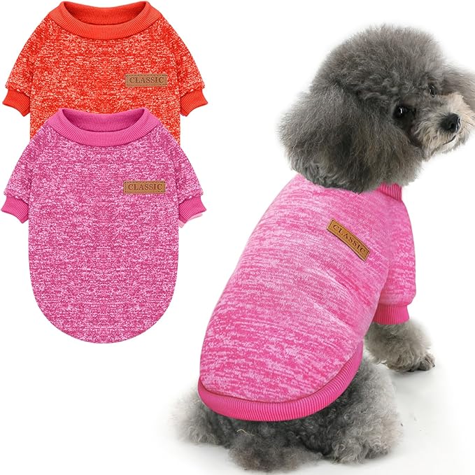 2 Pieces Pet Dog Classic Knitwear Sweater, Fleece Coat for Small,Medium Dogs,Warm Pet Dog Cat Clothes,Soft Puppy Customes for Chihuahua Yorkshire Tzu (Rose Red Orange,M)