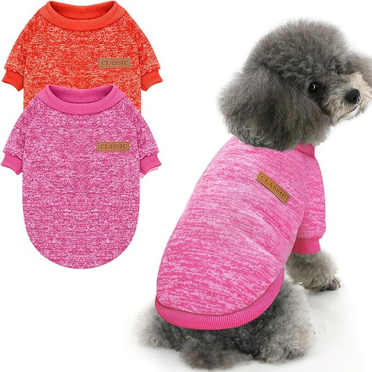 2 Pieces Pet Dog Classic Knitwear Sweater, Fleece Coat for Small,Medium Dogs,Warm Pet Dog Cat Clothes,Soft Puppy Customes for Chihuahua Yorkshire Tzu (Rose Red Orange,M)