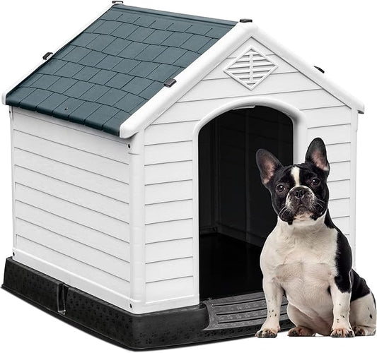 YITAHOME Plastic Dog House, Waterproof Indoor Outdoor Doghouse for Large or Small Dog, with Air Vents and Elevated Floor, Easy Assemble and Clean