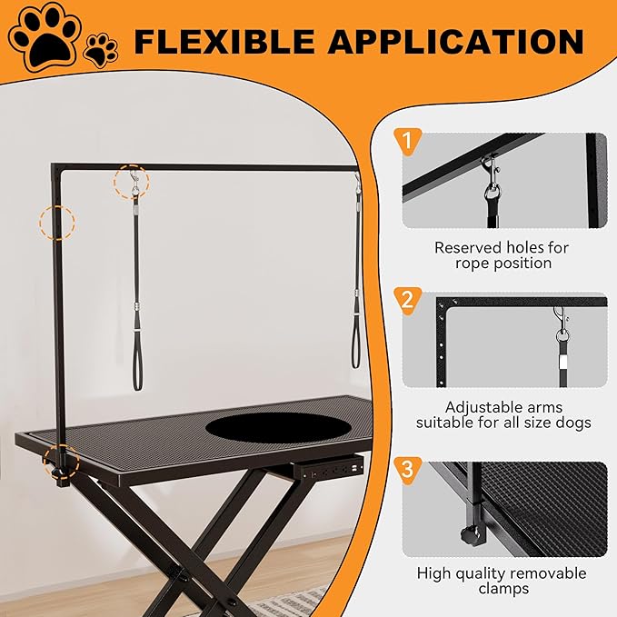 Professional Electric Lift Dog Grooming Table, 50 Inch Heavy Duty Pet Grooming Station with Roller, Adjustable Overhead Arms and Tool Organizer Suitable for Home and Commercial Use
