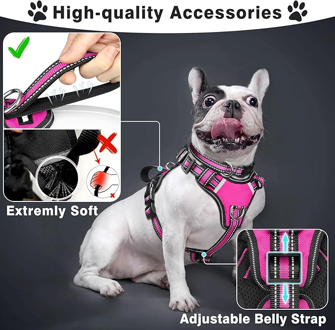 WINSEE Pet Harness Collar and Leash Set, All-in-one Reflective Dog Harness No Pull with Adjustable Buckles for Puppies, Small, Medium, Large, and Extra-Large Dogs (X-Large, Rosy)