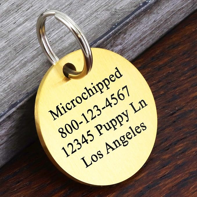 Ultra Joys Custom Personalized Pet ID Tag - Brushed Stainless Steel Round Dog Tag Gold Small