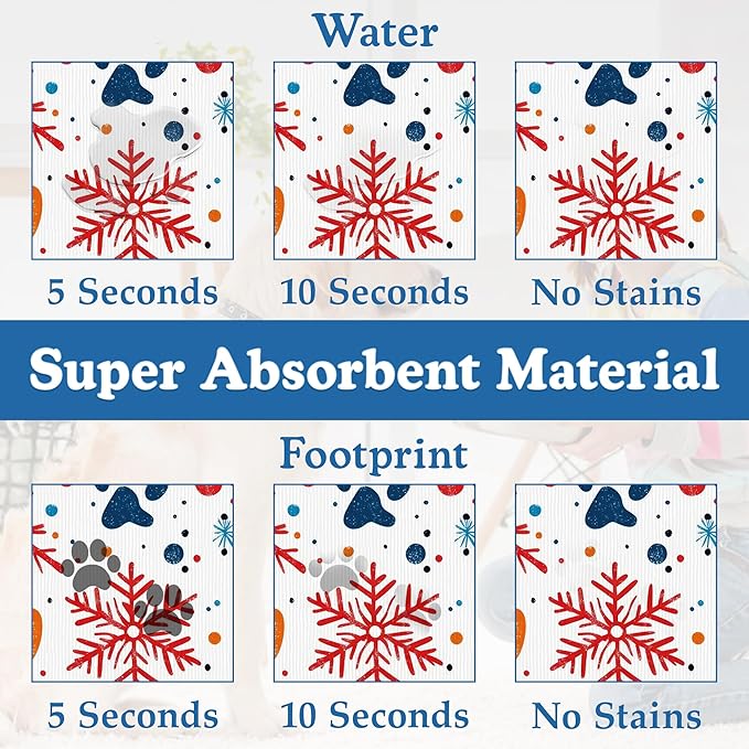 Chirstmas Snowflake Paw Pet Food Mat for Cats and Dogs–Absorbent Quick Dry Feeding Placemat, Non Slip Rubber Base, Waterproof Bowl Mat for Indoor Use, Pet Supplies 12"x20"