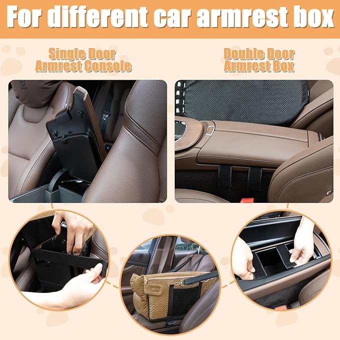 Dog Car Seat for Small Dogs, Portable Center Console Dog Car Seat, Pet Booster Seats with Safety Belt and Soft Cushion, Pet CarSeat for Dogs and Cats Under 15 lbs, Brown