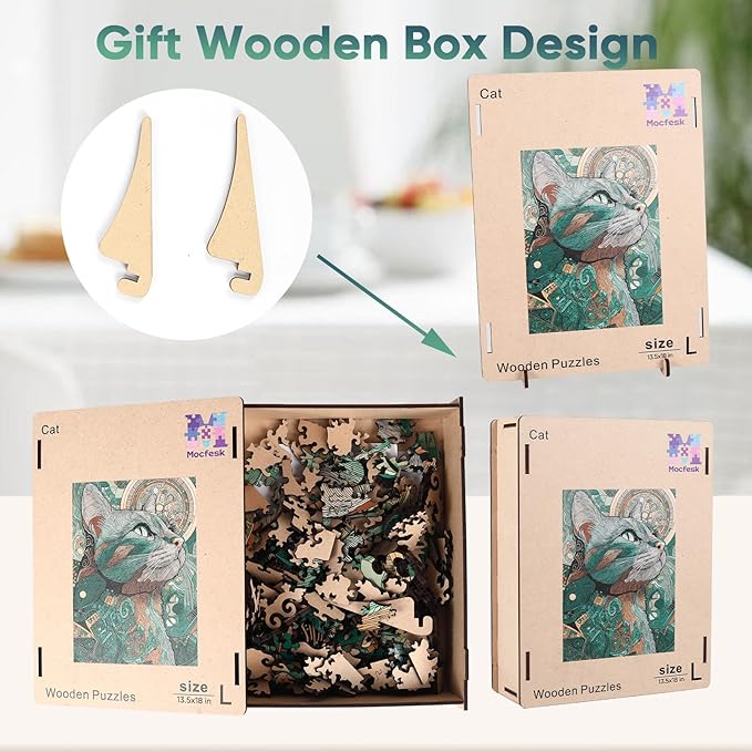 Mocfesk Wooden Puzzles for Adults, Cat Puzzles 493 Pieces, Unique Shaped Animal Jigsaw Puzzles for Adults and Kids, Birthday Gifts Fun Challenge Family Game 13.5'' x 18''