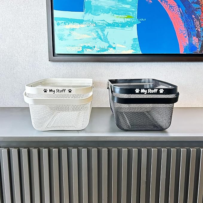 Dog Toy Basket Metal Mesh Metal, Chew Proof, 16 (L) x 9.5 (W) x 7 (H) inches Black Dog Toy Bin, Sturdy Pet Toy Basket