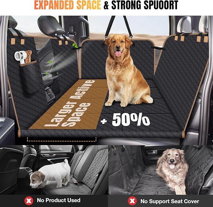 Dog Car Seat Cover for Back Seat, Dog Car Bed Cover with Strong Hard Bottom, Back Seat Extender Hammock for Cars SUV Truck,4 Panels Black Large Size
