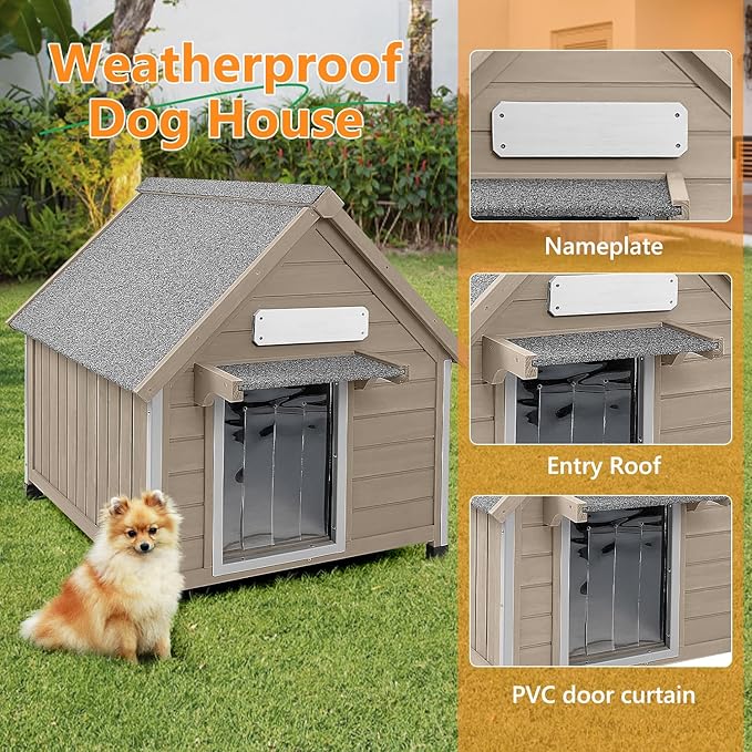 Dog House Outdoor Indoor for Small to Medium Dogs with Window, Anti-Chewing Iron Frame, Weatherproof Doghouse Kennel Puppy Shelter, Easy Clean and Assemble (32" W*26" L*32" H)