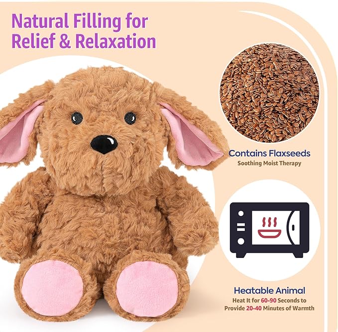 Ditucu Original Golden Retriever Microwavable Weighted Stuffed Animal Heated Dog Plush for Warmth Comfort Period Cramps Pain Plushies Toys Gifts for Kids Adults Dark Brown 9 inch