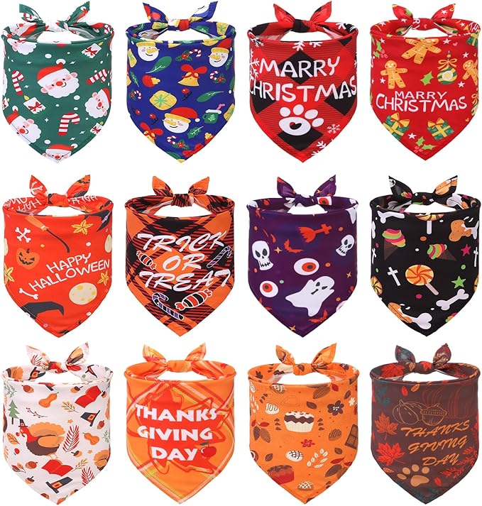 KOOLTAIL Fall Dog Bandana, Festival Plaid Pets Scarf, Halloween Thanksgiving Christmas Bandanas Bulk Daily Use in Autumn and Winter Accessories, Holiday Dog Bandanas for Small Medium Large Puppy Cats