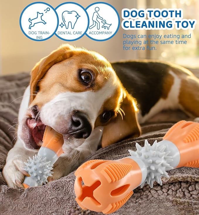 Durable Dog Chew Toy, Natural Rubber Treat Dispensing Puzzle Toy for Small & Medium Breeds – Interactive Teething, Training, and Dental Care Toy to Keep Dogs Engaged & Relieve Boredom (Orange)
