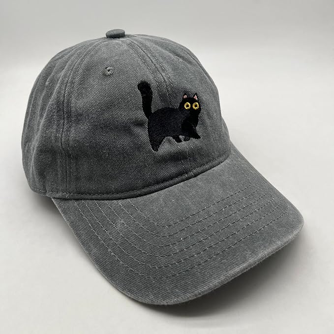 Black Cat Hat,Ragdoll Cat Embroidered Adjustable Cotton Baseball Cap for Men Women,Gifts for Cat Lovers