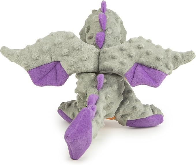 goDog Dragons Squeaky Plush Dog Toy with Chew Guard Technology, Durable Fabric & Squeaker for Active Play, Gray, Large