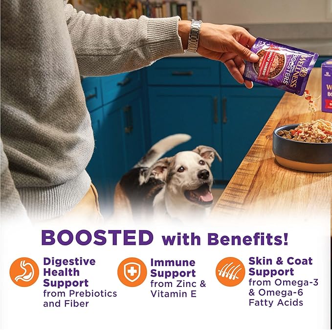 Wellness Bowl Boosters Hearty Toppers, Wet Dog Food Topper for Small, Medium, & Large Breeds, Grain Free, Natural, Turkey & Sweet Potatoes in Broth, 5.5 Ounce Pouch (Pack of 12)