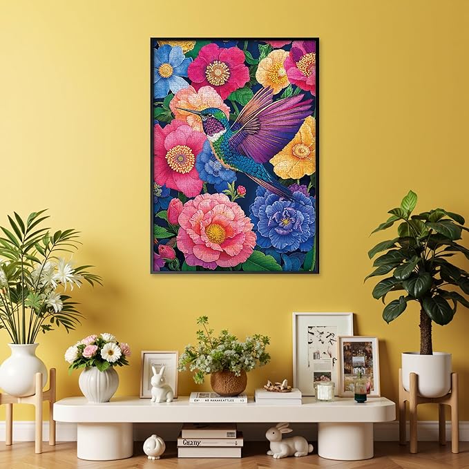 Hummingbird & Blooms Jigsaw Puzzles 1000 Pieces for Adults -Challenging Tropical Chroma Winged Jewels Art, Premium Matte Finish, 27.56 x 19.68 Inches, Perfect for Game Nights