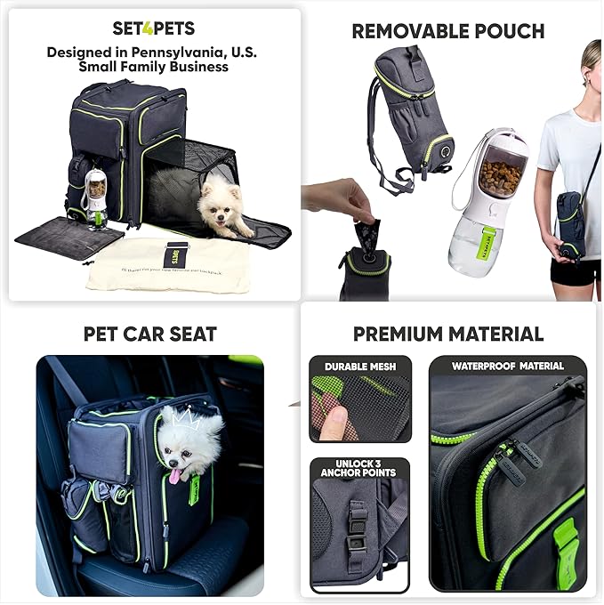 Cat Backpack Carrier & Dog Car Seat for Small Pets Up to 25 lbs - Expandable Cat Carrier Backpack with Safety Leash and Breathable Mesh - Waterproof for Travel - 3 in 1