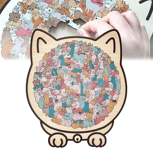 135-Piece Colored Cat Shaped Wooden Jigsaw Puzzle, Unique Cats Shaped Wooden Puzzle Decor Gifts for Cats Lovers (Set A)