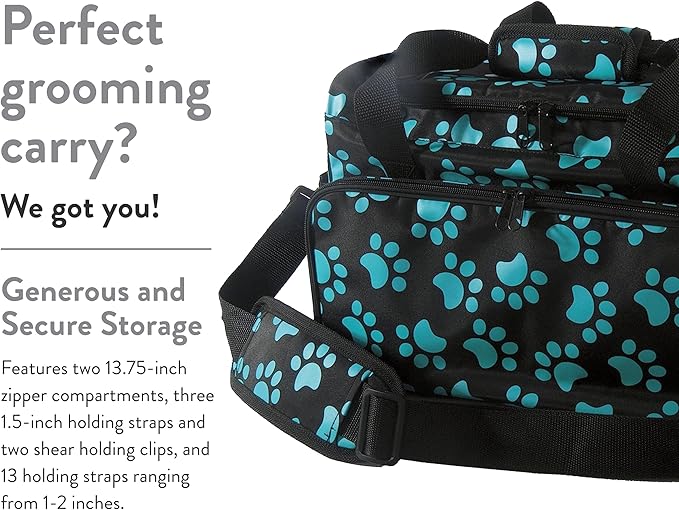WAHL Professional Animal Travel Tote Bag with Zipper - Travel Bag - Storage Pack for Grooming Supplies - for Dog, Cat & Pet Groomers - 28.8 Inches, Turquoise Paw Print Design (#97764-300)