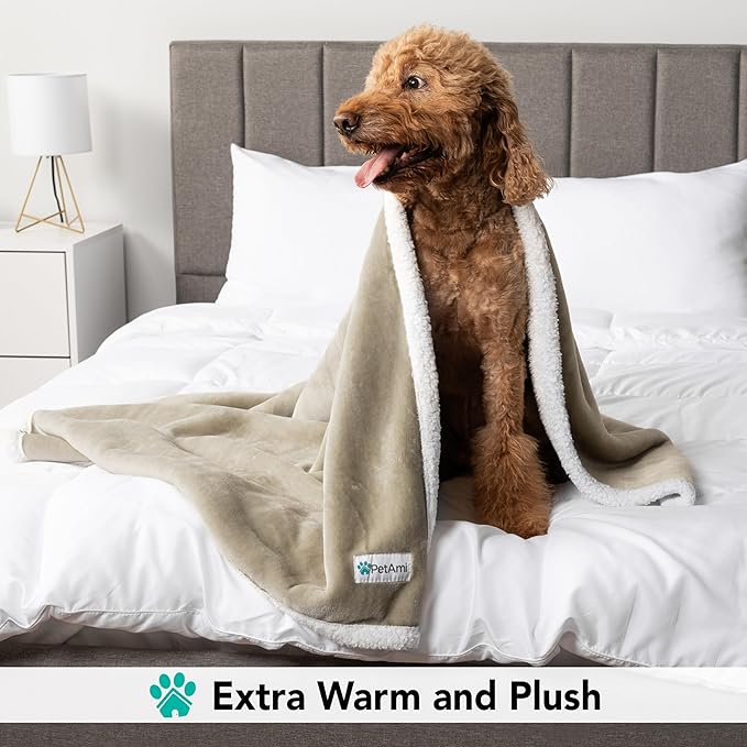 PetAmi Dog Blanket for Small Medium Dogs, Pet Bed Blanket Cat Puppy Kitten, Fleece Furniture Couch Cover Protector Sofa Car, Soft Sherpa Dog Throw Plush Reversible Washable, Mini 29x40 Taupe
