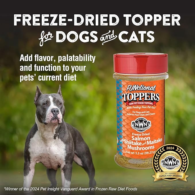 Northwest Naturals Freeze-Dried Salmon, Shiitake & Maitake Mushrooms Functional Topper for Dogs & Cats - Limited, Human Grade Ingredients, All Natural, Proudly Made in USA, 3.5 Oz (Pack of 2)