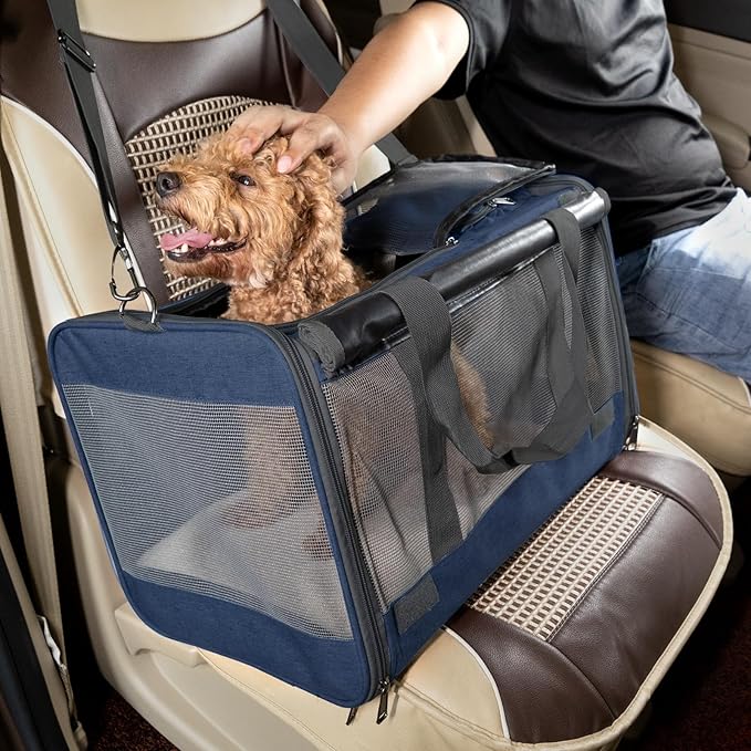 Medium Cat Carrier Large Cat 15 lbs+ Soft Pet Carrier Small Puppy/Ventilated 2 Kittens Car Travel Bag Case/Comfy Big Maine Coons 25 Pounds/Soft-Sided Mesh Kitty Products Dark Blue