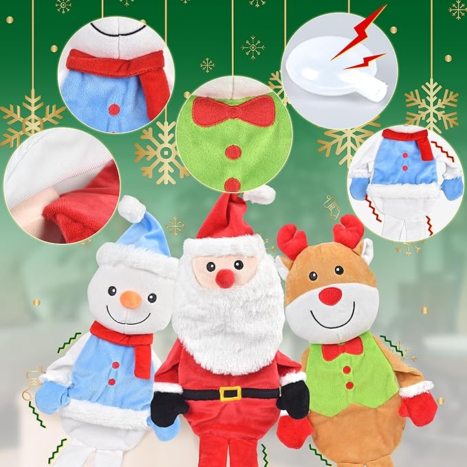 3-Pack Christmas Dog Toys, Tough Dog Squeaky Toys Plush Dog Chew Toys Bundle, Interactive Xmas Dog Toys for Puppy Small Medium Large Dogs