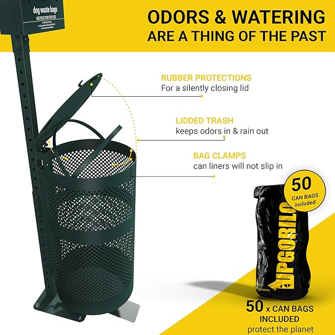 Pet Waste Station with Pedal - Includes 600 Roll Bags & 50 Can Liners - Glow in the Dark Dog Waste Station with Dog Poop Sign, Bag Dispenser, Hand Sanitizer Bottle & Outdoor Trash Can with Lid