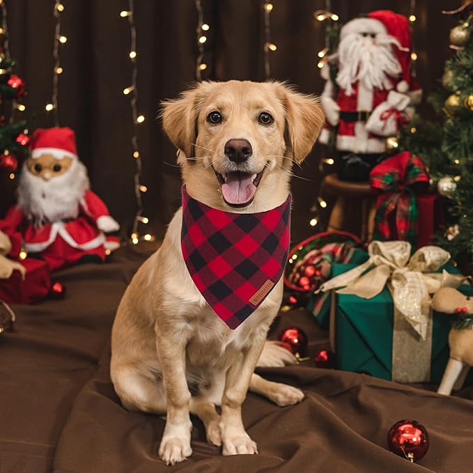 ADOGGYGO Christmas Dog Bandanas 2 Pack, Premium Cotton Fabric, Multiple Sizes Offered, Red Plaid Bandanas for Large X-Large Dogs (X-Large)