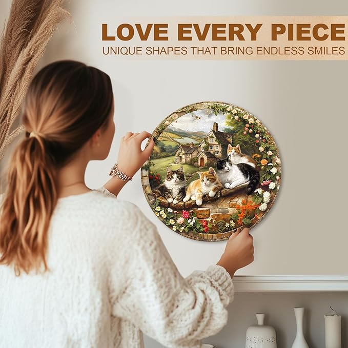 KAAYEE Wooden Puzzles for Adults, Kitten Manor Puzzles, 200 Piece Unique Animal Shape Puzzle, Cat Wood Puzzle for Adults, Creative Gifts for Cat Lover/Friends/Family, Home Decor(11.4 * 11.4in)