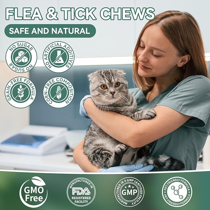 Natural Flea Treatment for Cats Chewables, 200 Soft Treats Flea and Tick Prevention for Cats, Oral Flea Supplement for Kitten Cat, Cat Flea and Tick Treatment, Skin & Coat Support - All Breeds & Ages