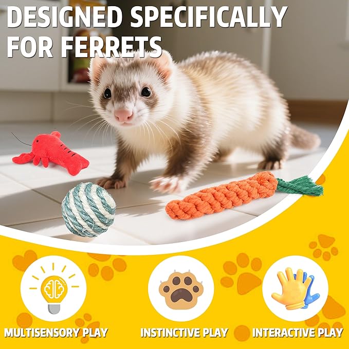 15 Pack Ferret Chew Toys and Accessories Ferret Bell Balls Squeaky Teething Pet Toys Ferret Plushies Sound Toy for Interactive Pet Ferret Cat Dog Small Animal
