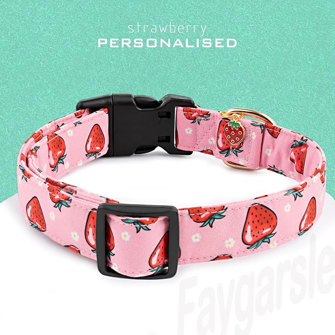 Faygarsle Pink Strawberry Pattern Cotton Dog Collar for Small, Medium, Large Boys Girls Dogs L