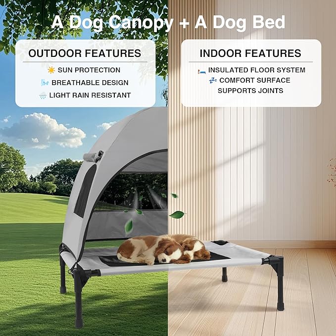 Elevated Outdoor Dog Bed with Canopy – Cooling Camping Tent, Removable Shade, Off-Ground Cot, Small