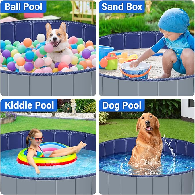 Dog Pool for Large Dogs, Kiddie Pool Hard Plastic, Dog Bathtub Portable, Foldable Pool for Dogs Slip-Resistant (Dark Gray, M - 40'' x 12'')